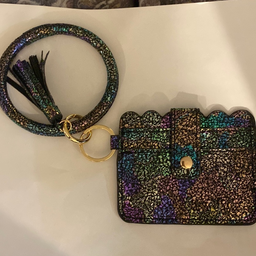 7. New in Package! Rainbow Faux Leather Cardholder Bangle Key Ring With Tassles!